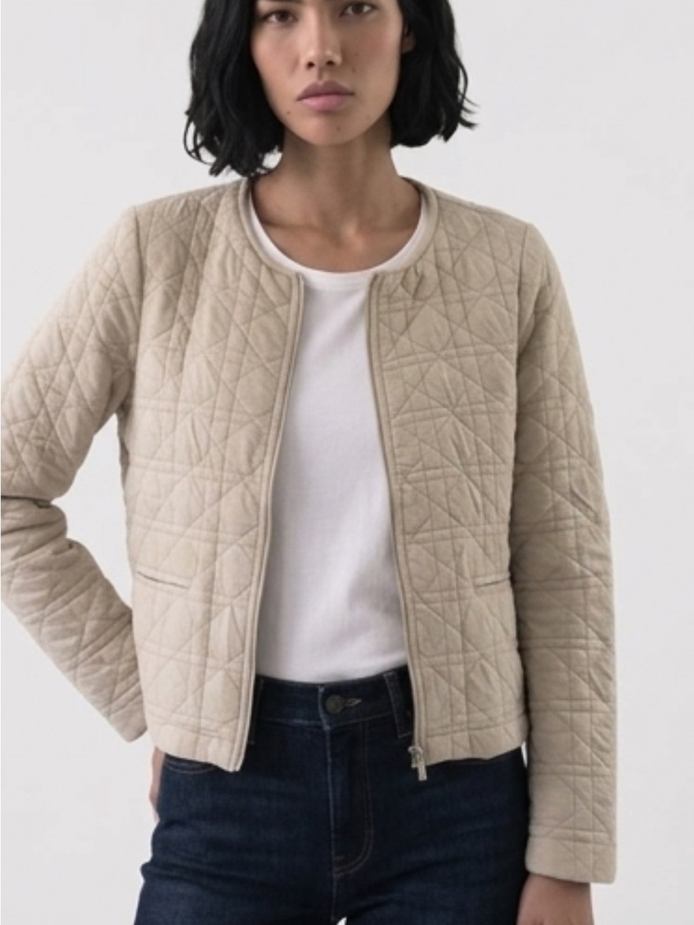 bagatelle Quilted Beige Zip Bomber Jacket